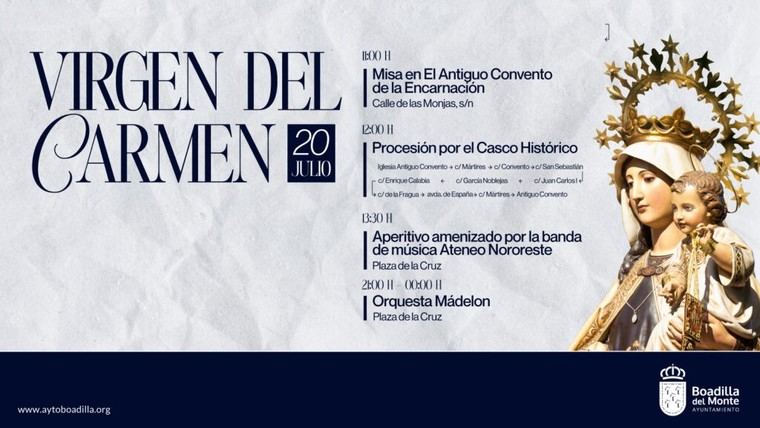 Fiesta de la Virgen del Carmen en Boadilla: misa, procesión y música el 20 de julio