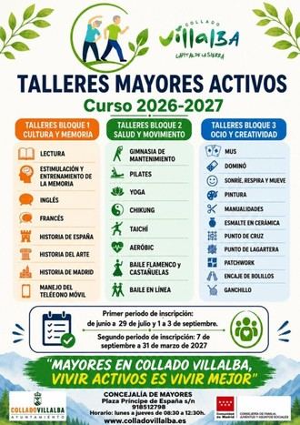 Inscripción abierta para los Talleres de Mayores Activos 2026-2027