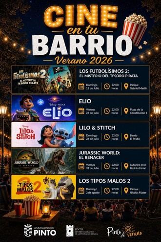 Cine al aire libre en Pinto: programación de julio y agosto 2026