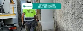 Refuerzo del baldeo en zonas concurridas durante agosto