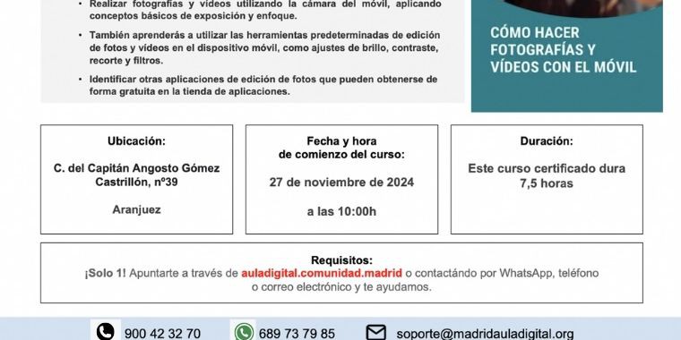 Curso gratuito de fotografía y vídeo en Aranjuez