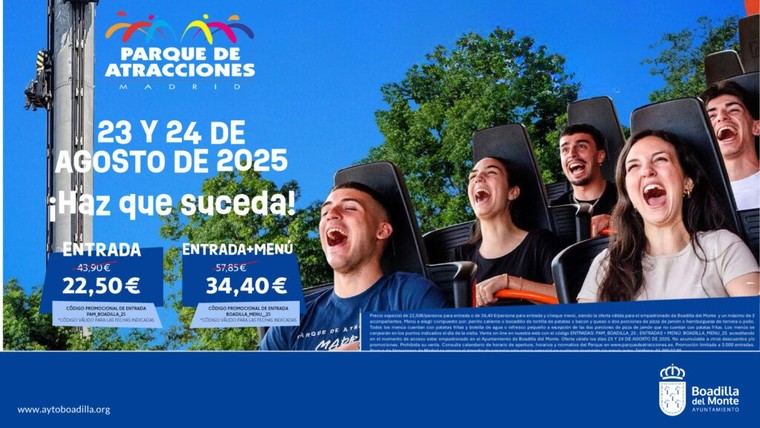Descuentos especiales en el Parque de Atracciones para empadronados en Boadilla del Monte los días 23 y 24 de agosto