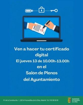 Certificados digitales disponibles el 13 de agosto en el Salón de Plenos