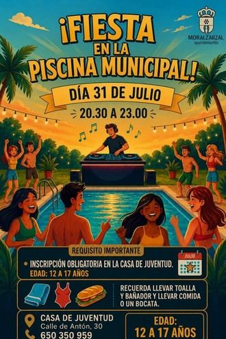 Fiesta nocturna para jóvenes en la piscina municipal este verano