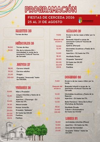 Cerceda anuncia su programa de Fiestas Patronales 2026