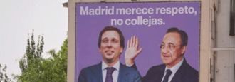 La nueva pancarta de Podemos con Florentino de protagonista y su colleja a Almeida