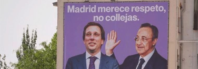 La nueva pancarta de Podemos con Florentino de protagonista y su colleja a Almeida