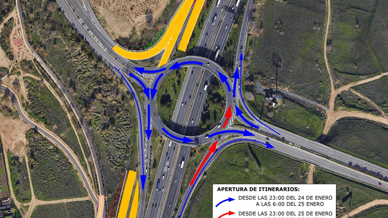 La glorieta de Arcentales sobre la M-40 reabre parcialmente al tráfico desde este jueves