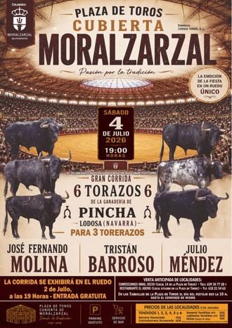 Corrida de toros en la Plaza Cubierta: sábado 4 de julio a las 19:00 horas