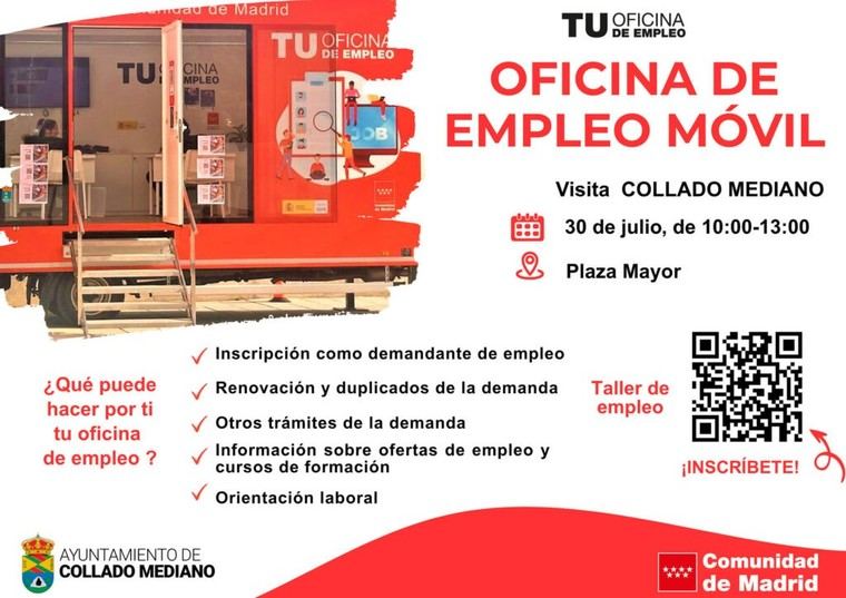 Visita de la Oficina de Empleo Móvil a Collado Mediano el 30 de julio