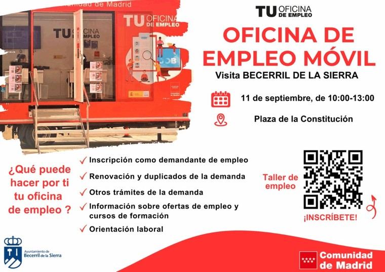 Oficina de Empleo Móvil regresa a la Plaza de la Constitución en Becerril de la Sierra