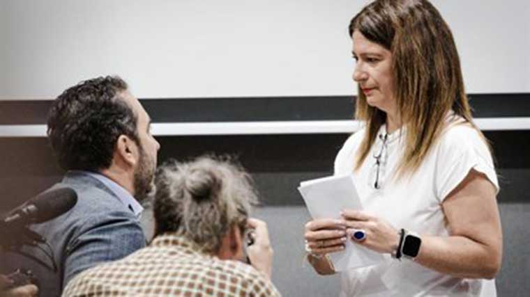 Leire Díez el día de su encontronazo con Víctor Aldama tras una rueda de prensa
