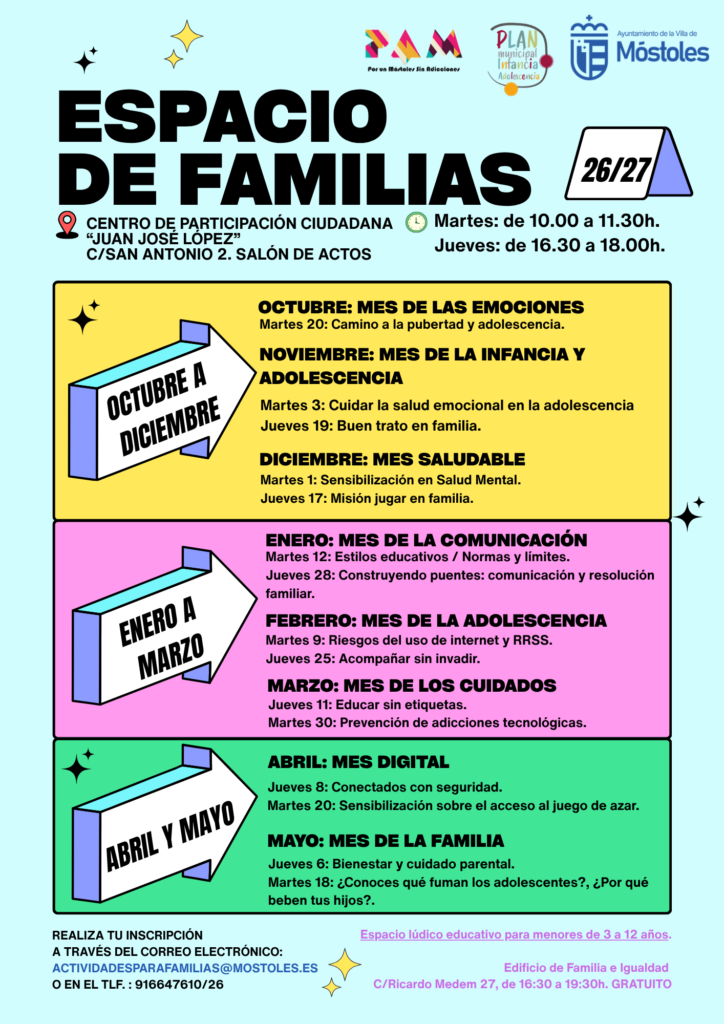 Nuevos talleres gratuitos para familias en Móstoles desde octubre hasta mayo