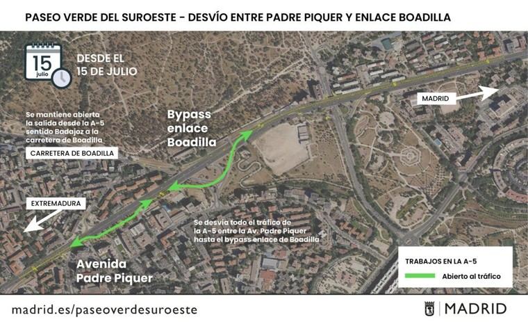 Desvío de tráfico en la A-5 por obras entre Padre Piquer y Boadilla