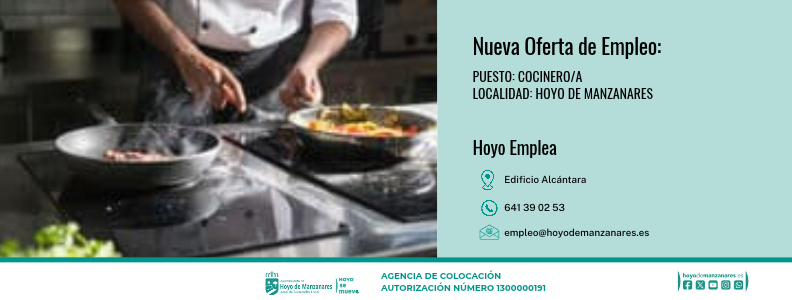Hoyo de Manzanares ofrece empleo temporal para un cocinero o cocinera infantil