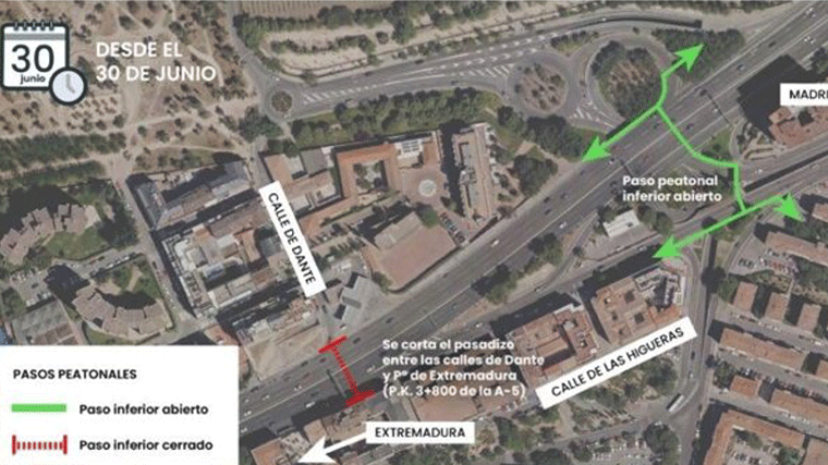 El último paso peatonal de las obras de A-5 cierra este lunes tras demolerse el paso inferior del enlace de Boadilla