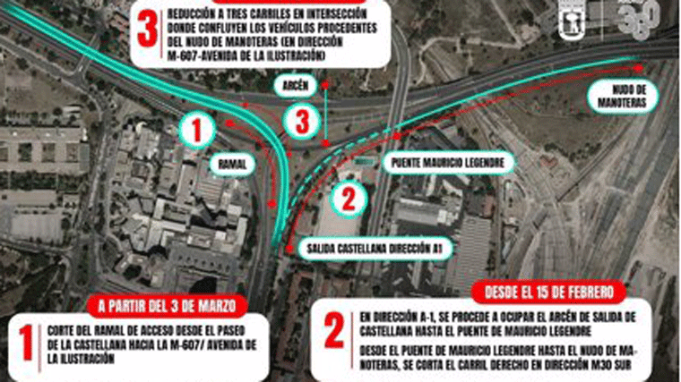 Los trabajos de Nudo Norte cortan desde este miércoles el ramal desde Castellana a M-607