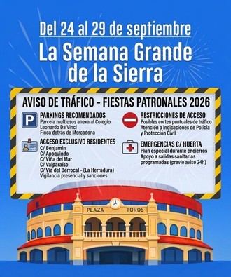 Restricciones de tráfico y aparcamiento durante las Fiestas Patronales 2026