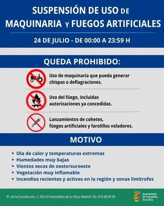 Prohibición de uso de maquinaria y fuegos artificiales en zonas forestales por riesgo de incendios