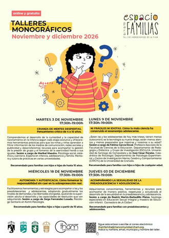 Espacio para Familias presenta cuatro sesiones online gratuitas para noviembre y diciembre de 2026