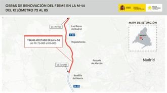 Rehabilitación nocturna de 30 km en la M-50 con inversión de 13,8 millones