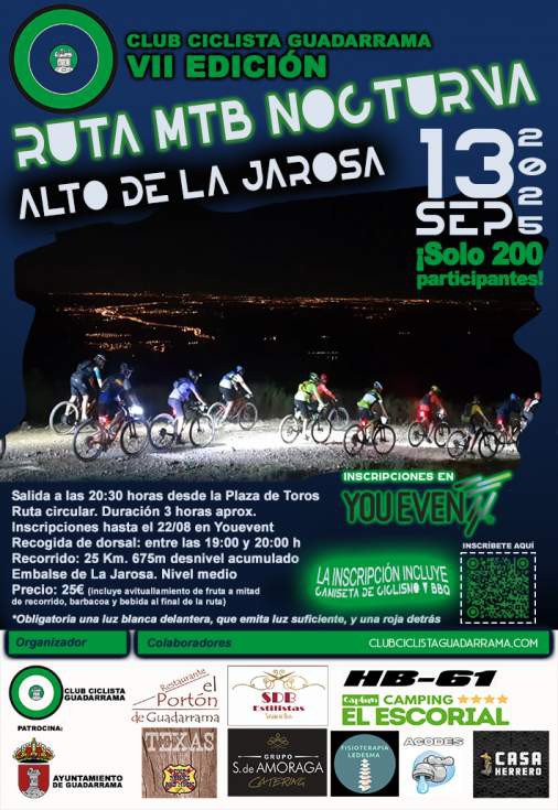 Inscripciones abiertas hasta el 22 de agosto para la Ruta MTB Nocturna en Guadarrama